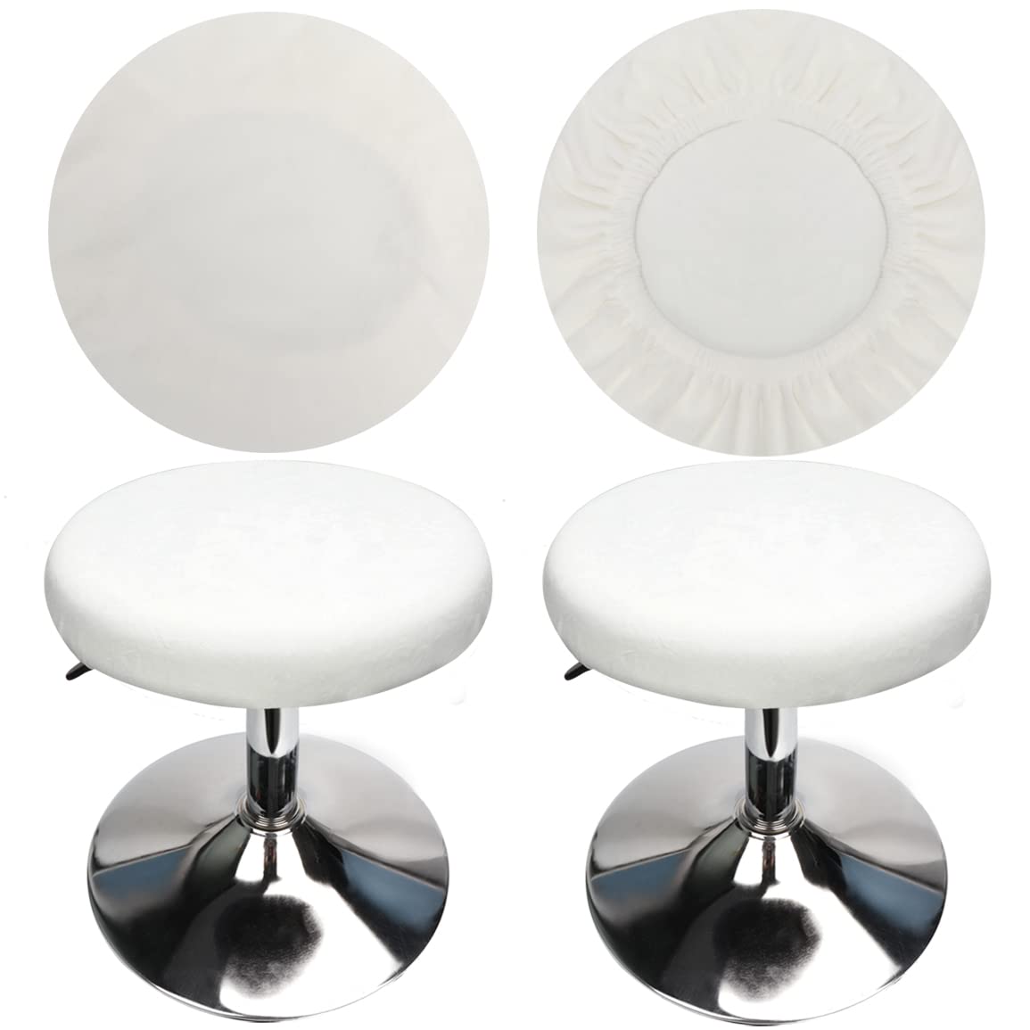HuaLiSiJi Stool Covers Round 12"-16"/30-40cm Bar Stool Covers Velvet Round, Fabric is Soft and plush Washable Easy Care and Durable (2 Pcs White)