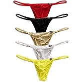 COMLIFE Men's Ice Silk Solid Color G-String Thongs Underwear Flat Pouch Low Waist Breathable Thong Briefs