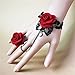 LEFINIS Handmade Gothic Retro Lace Slave Bracelet Ring Set Red Rose Flowers Wristband