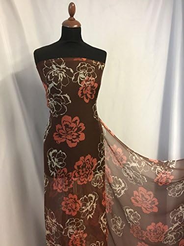 NEW Italian 100% Silk Crinkle Chiffon Floral Print Fabric 55" 139cm Dress Scarf Q