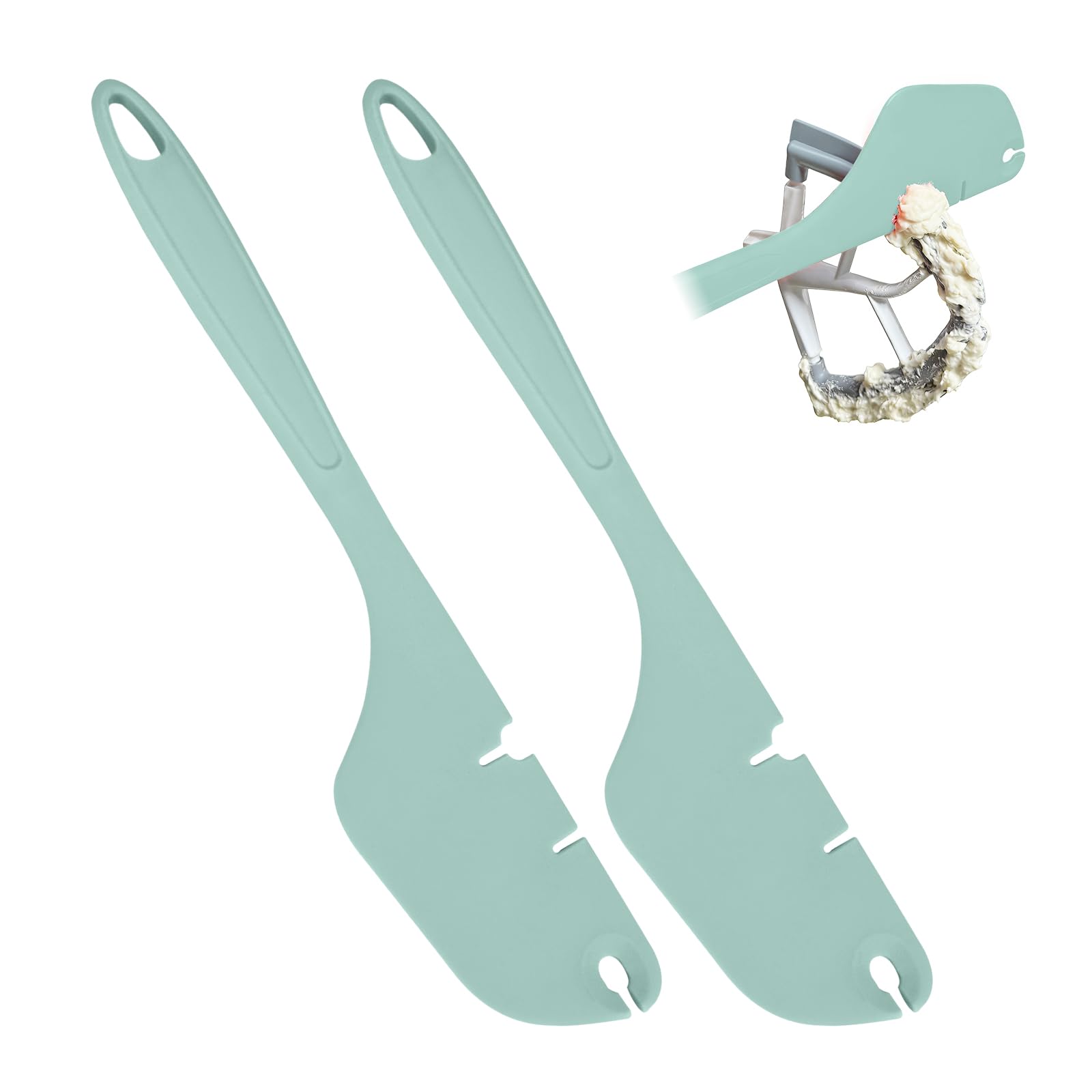 Photo 1 of 2 Pack Silicone Spatula Mixer Beater Scraper Compatible with KitchenAid Stand Mixer Attachments,Works on Flat Beaters, Whisks, Dough Hooks (Green)