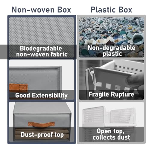 DIMJ Drawer Organiser System, Drawer Boxes, Set of 4, Storage Box, Folding Boxes with Window, 40 x 32 x 17 cm, Organiser Drawer, Wardrobe Organiser for Cupboard, Grey