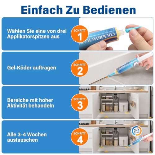 6 x 30 g Cockroaches Odourless Bait - Cockroaches Monitoring Device Gel for Indoor & Outdoor Use, Kitchen & Household, Long Lasting & Effective, Safe for Children and Pets