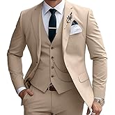 Lanshion Mens Suits Slim Fit 3 Piece Business Wedding Tuxedo Jacket Vest Pants Suit Set