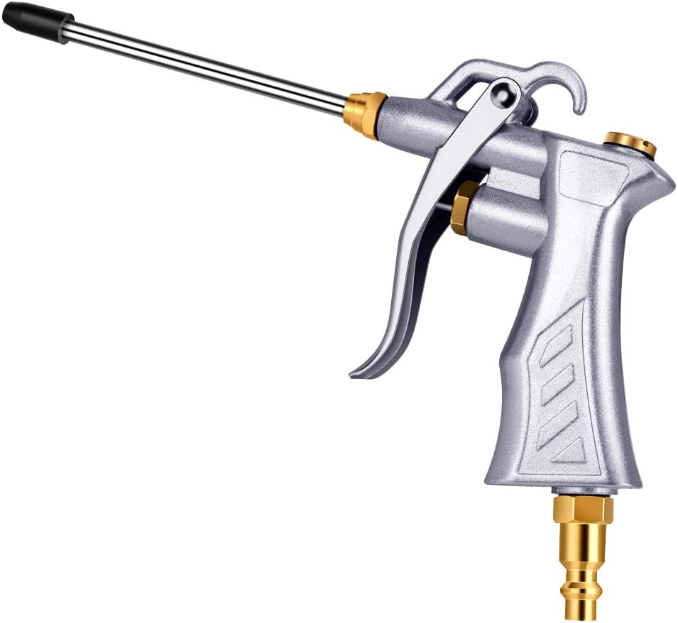 Professional Air Blow Gun with Copper Adjustable Air Flow Nozzle and 2 Steel Air flow Extension, Pneumatic Air Compressor Accessory Tool Dust Cleaning Air Blower Nozzle Gun - - 