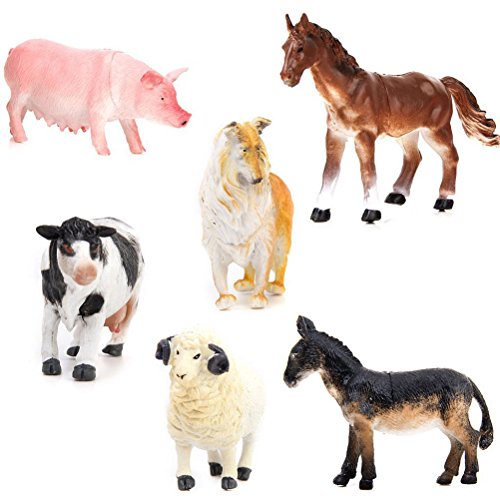 JZK 6X Sortiert Mini-Bauernhoftierfiguren Spielzeug Set für kleine Kinder Spielsets, Miniatur Collie-Hund Schwein Kuh Pferd Schaf Esel Simulation, Badespielzeug Geburtstagsgeschenk für Jungen Mädchen – Bild 4