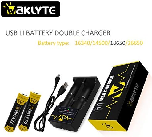 Waklyte 18650 Battery and Charger, (2 Pack) 3.7V 2500mAh 18650 Rechargeable Button Top High Performance Lithium Batteries and USB 18650 Li-ion Battery Charger