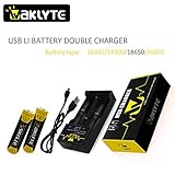 Waklyte 18650 Battery and Charger, (2 Pack) 3.7V 2500mAh 18650 Rechargeable Lithium Batteries and USB 18650 Li-ion Battery Charger