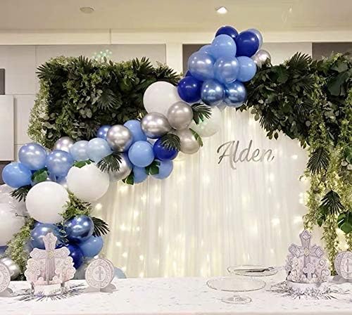 Boys Balloon Garland Kit Blue, Balloons Arch Kit for Boys, White Silver 16Ft Long 100pcs Balloons Pack For Boy Baby Shower Birthday Party Centerpiece Backdrop Background Decorations