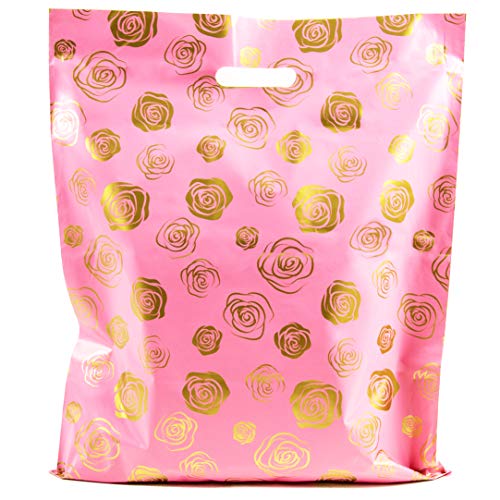 Merchandise Bags 15x18 - Gold Roses Print - 100 Pack - Glossy Retail Bags - Shopping Bags for Boutique - Boutique Bags - Plastic Shopping Bags - Thumbnail 5