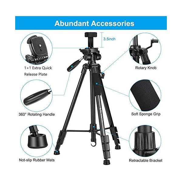 Victiv 182 cm Aluminium Kamera Stativ, Leichtes und Kompaktes Reisestativ für DSLR mit 3-Wege-Schwenk 360° Panorama… – Bild 5