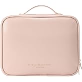RIGHT AWAY Travel Toiletry Bag for Women, Makeup Bag& Cases, Waterproof Makeup Organizer Cosmetic Bag with Compartments,Portable Make Up Bag for Travel Size Toiletries,Skincare,Brushes Set,Pink