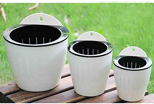 Watering Honey 3 Pack Self Watering Wall Planter White Flower pot For Home Decoration~(S,M,L one of each)