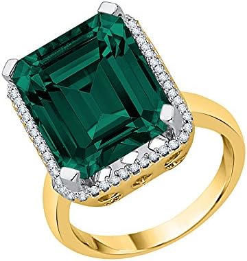 Diamond and Emerald Halo Ring in 14K Yellow Gold (12 cttw) (JK-Color, SI2/I1-Clarity) (Size-4)