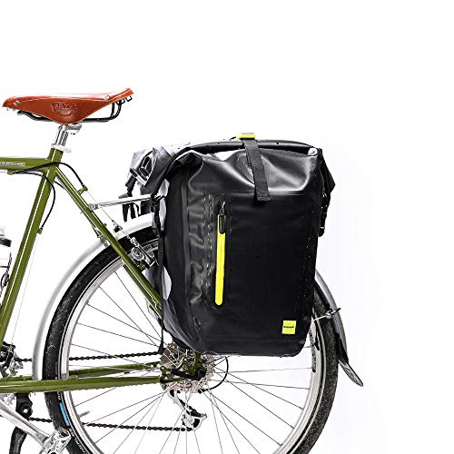 CamGo Rhinowalk 25L Bike Panniers Bag Waterproof Bike Saddle Bag Extensible Bicycle Rear Seat Bag Shoulder Bag with Rain Cover for Riding Cycling (Black)