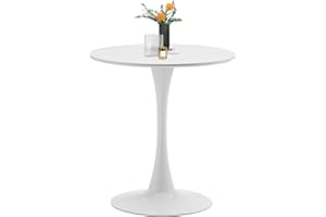 TUOMUR White Round Dining Table, 27.6" Tulip Table Kitchen Round Dining Table for 1-2 People with MDF Table Top and Metal Pedestal Base, Mid-Century Leisure Table for Home, Dining Room, Cafe
