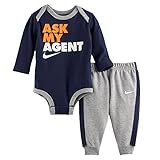 Nike Baby Boy Bodysuit & Pants 2 Piece Set (0-3 Months, Dark Grey Heather (56c604-042) / Obsidian)