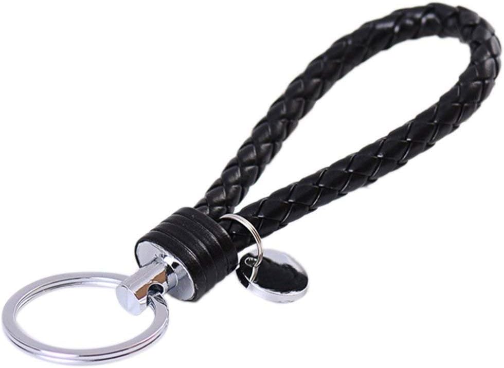 Key Chain - Isend Braided PU Leather Keychain Key Ring Key Fob for Car Office Home Keys Gifts (Black)