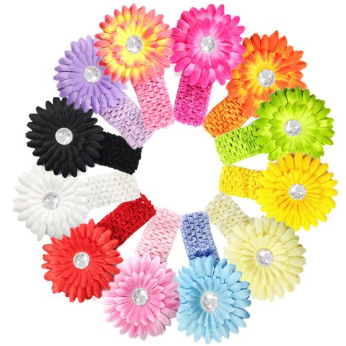 Kella Milla Set of 12 Gerber Daisy Flower Baby Hair Clips and Headbands