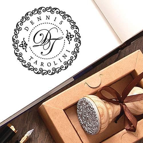 Monogram Stamp, Name Initials Rubber Stamp Personalised, Ornate Border, Round 37mm, Special Gift Box