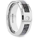 Roy Rose Jewelry Mens Tungsten Carbide Ombre Deer Antler Inlay Diamond Wedding Ring - Polished Beveled Edges Comfort Fit - 8mm Wide - Style Name: Colton