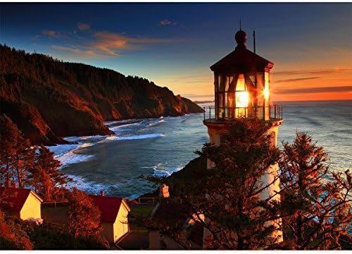 DIY 5D Diamond Painting by Number Kits, Full Drill Crystal Rhinestone Diamond Embroidery Paintings Pictures Arts Craft for Home Wall Decor, Golden Lighthouse(12X16 inch/30X40 cm)