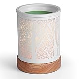 Foromans Classic Oil Wax Melts Warmer White Metal Cover Forest Design and Soild Wood Base Fragrance Candle Warmer Lamp for Home Décor
