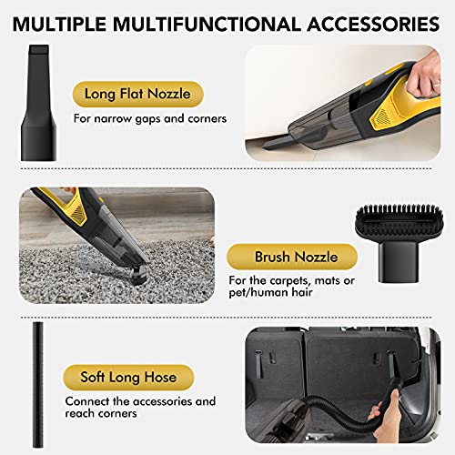 Handheld Vacuum, Cordless Handheld Vacuum, Rechargeable, 8000PA Strong Suction for Home and Car Cleaning, Yellow