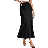 Rooscier Women's Satin High Elastic Waist Bodycon A Line Ruffle Side Zipper Elegant Maxi Skirt