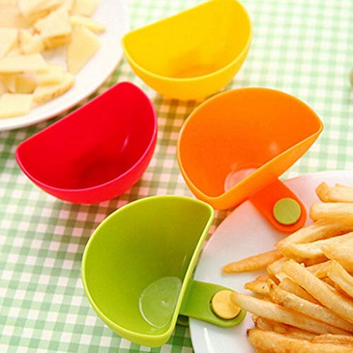 Upgrated 4Pcs 7.5x5x4.5CM Dipping Saucer with Clips Set, Kitchen Dining Room Soy Sauce Dishes, Seasoning Dish Small for Party BBQ Buffet