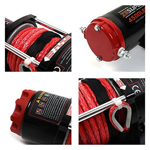 ZESUPER 4500-lb Waterproof Winch Electric Winch Kit, Waterproof IP67 Electric Winch with Hawse Fairlead, with Both Wireless Handheld Remote and Corded Control Recovery (Synthetic Rope)