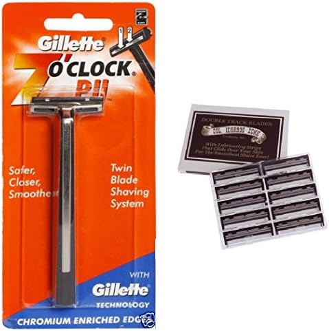 7 O'Clock PII Trac II Razor + Colonel Ichabod Conk Trac II Blade Cartridges 10 ct. + FREE Scunci Effortless Beauty Black Clips, 15 Count