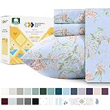Premium 400-Thread-Count 100% Natural Cotton Sheets for Bed - 3-Piece Light Blue Floral Antique Rose Twin XL Sheet Set Long-Staple Combed Cotton Printed Bed Sheet Breathable Cotton Sateen Weave Sheets