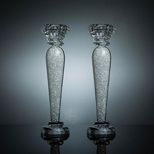 Matashi Crystal Candlestick, Radiant Gems Inside Stem Tabletop Decorative Candle Holder for Wedding Dining Kitchen Living Room Gift for Thanksgiving Christmas New Year (Large, Set of 2)