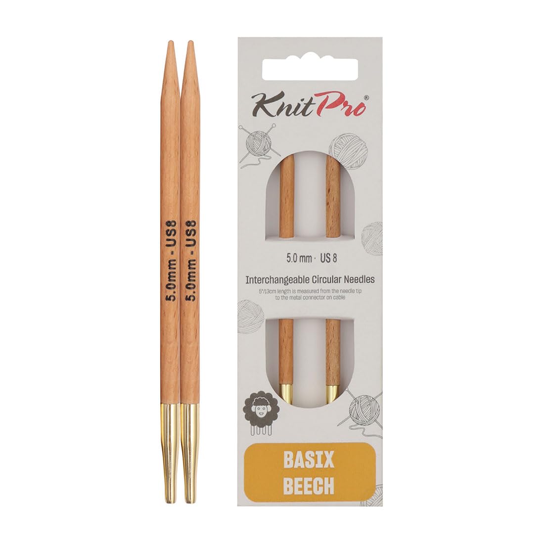 KnitPro Basix Beech Interchangeable Circular Needles 5" (13cm) | 5.00mm