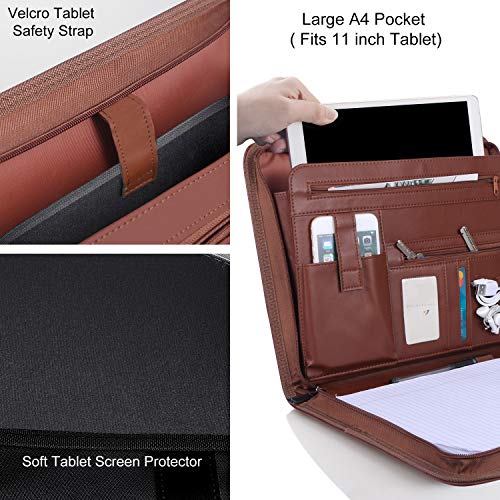 Zippered Padfolio Portfolio Binder, OOWOLF Leather Travel Conference Folder Executive Business Padfolio Case with Writing Pad Tablet, Phone/iPad Pockets, Pen Holder for Interview