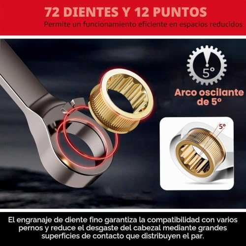 Shall 9-Piece Flex Head Ratcheting Wrench Set, 72 Metric Teeth 8-19mm, Cr-V Built, Nickel Plated with Organization Bag