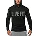 Chns Men's Gym Workout Bodybuilding Long Sleeve Casual Hoodie Sweatshirts Live Fit Letter Printed Training Sports Pullover Black-L