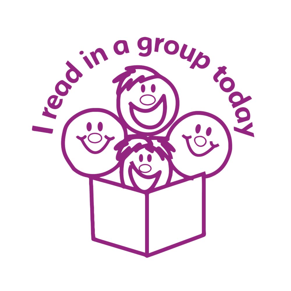 I Read in A Group Today - Smiley Faces Teacher Stamp - Purple Ink, SuperStickers Stamp