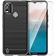 WDMYLFTW for Nokia C21 Plus Case with HD Screen Protector, Upgraded Non-Slip Shock-Absorption Flexible TPU Carbon Fiber Bumper Soft Rubber Protective Phone Case Cover (Black)