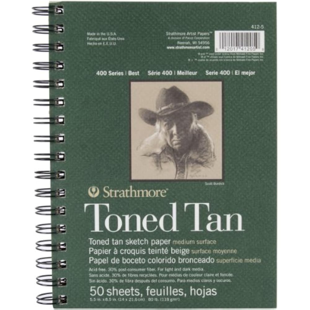 Spiral Toned Sketch Book Tan 50 Paper Sheets Pad Art Supply Drawing Sketchbook