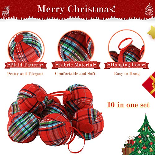 WEWILL 2.36" (60mm) Red Plaid Ball Christmas Ornament Party Decoration,Set of 10 (Style 2)