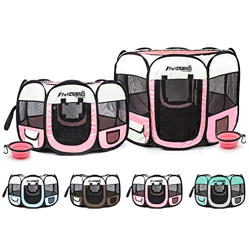 PET4FUN PN935 35" Portable Pet Puppy Dog Cat Animal Playpen Yard Crates Kennel w/Premium 600D Oxford Cloth, Tool-Free Setup, Carry Bag, Removable Security Mesh Cover/Shade, 2 Storage Pockets(Pink) - Thumbnail 5