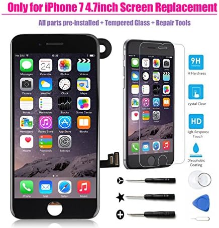 for iPhone 7 4.7inch LCD Display Screen Touch Digitizer Full assembly Replacement with 3D Touch, Front Camera, Ear Speaker, Proximity Sensor, Y000 Repair Tools, Screen Protector (Black)