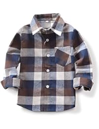 Kids Little Boys Girls Baby Long Sleeve Button Down Red Plaid Flannel Shirt Plaid (Coffee, 18-24 Months)