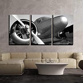 3 Piece Canvas Wall Art - Vintage Twin Engine Airplane - Modern Home Art Stretched and Framed Ready to Hang - 16"x24"x3 Panels