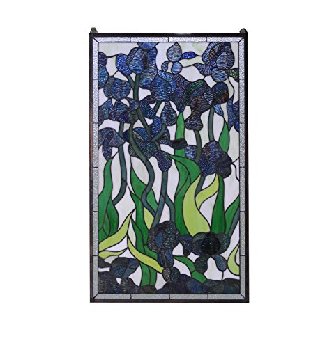 20.5" x 34.5" Large Handcrafted Handcrafted Stained Glass Window Panel Iris Flower