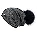 Womens Beanie Hats for Winter Wool Warm Cap Real Fur Pom Pom Knit Beanie Caps