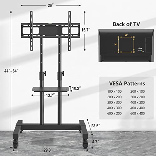 Mobile TV Stand on Wheels for 3270, 75 inch Flat Screen/Curved TVs