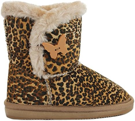 Kids Girl Sunny Shoes Leopard Butterfly Button Faux Fur Lined Shearling Winter Ankle Boots-13